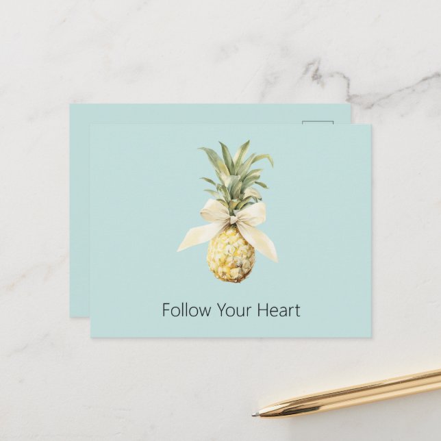 Carte Postale Bol Tropical Fruité Bleu Ananas  (Devant/Arrière en situation)