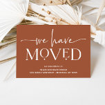 Carte Postale Bold and Modern | Moving Announcement Postcard<br><div class="desc">These seriously modern,  terracotta moving announcements feature elegant,  ornamental white text for a boho new look that is still timeless and classy. A stylish way to let friends and family that you have moved to a new home!</div>