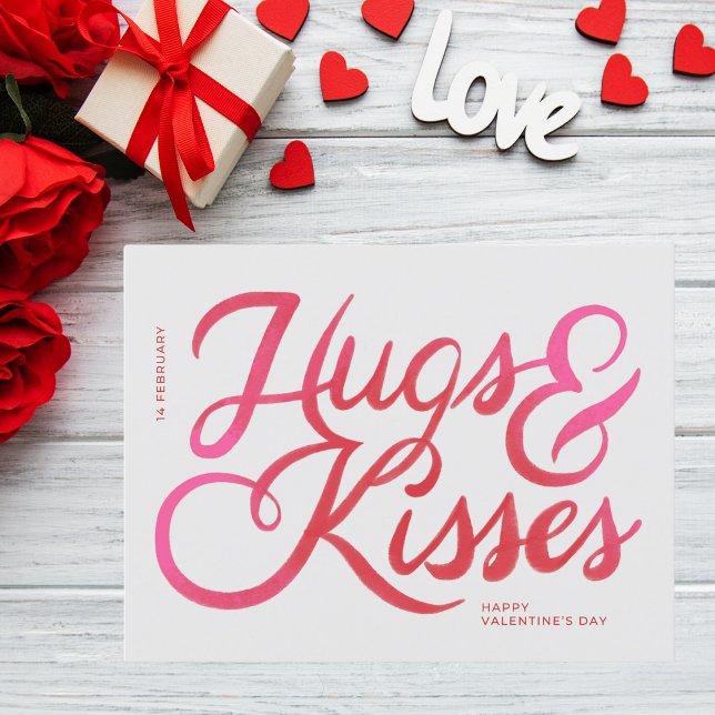 Carte Postale Bold Pink Script Hugs & Kisses Saint Valentin (Créateur téléchargé)