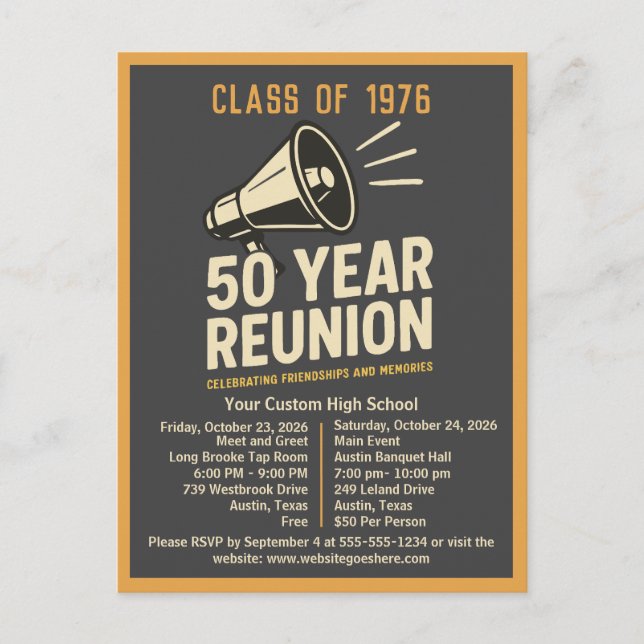 Carte Postale Bold Retro High School Reunion Pep Rally Megaphone (Devant)