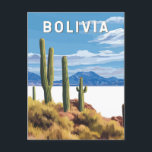 Carte Postale Bolivie Illustration Travel Art Vintage<br><div class="desc">Conception d'oeuvres vectorielles boliviennes. La Bolivie,  une destination sud-américaine variée et à couper le souffle,  est connue pour ses salines exceptionnellement salées Salar de Uyuni,  sa riche culture indigène et ses magnifiques paysages andins.</div>