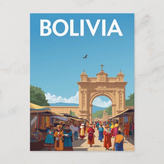 Carte Postale Bolivie Marché Voûte Rétro (Devant)