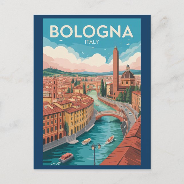 Carte Postale Bologna Italy Illustration Travel Art Vintage (Devant)