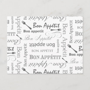 Carte Postale Bon Apppetit Classic Vintage French Black and Whit