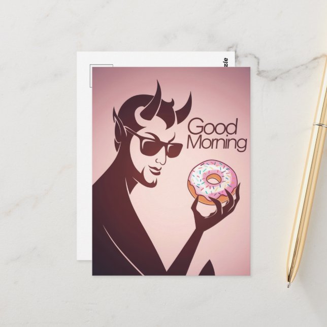 Carte Postale Bon diable du matin avec la beigne (Devant/Arrière en situation)