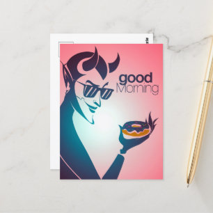 Carte Postale Bon diable du matin avec la beigne