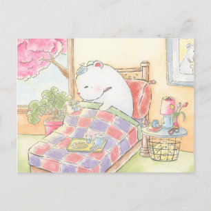 Carte Postale bon rétablissement ours polaire lapin aquarelle