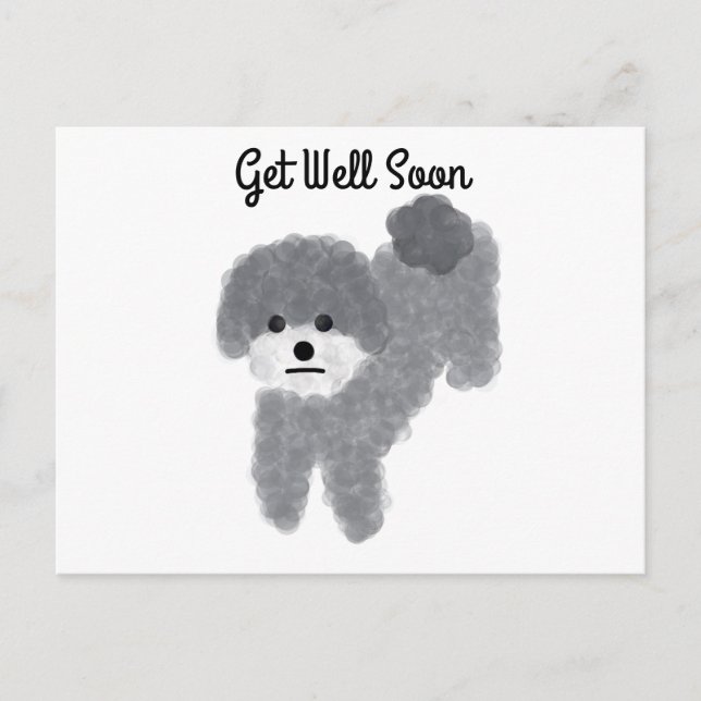 Carte postale : Bon rétablissement, Poodle gris #2 (Devant)