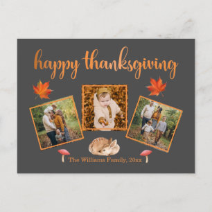 Carte Postale bon thanksgiving, 3 photos gris orange vacances