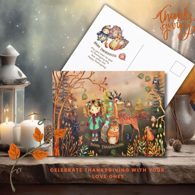Carte Postale Bon thanksgiving Animaux des bois (Happy Thanksgiving Woodland Animals Postcard)