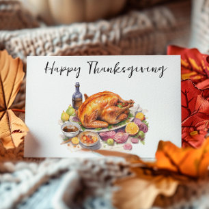 Carte Postale Bon thanksgiving Aquarelle diner diner