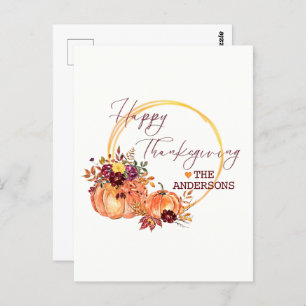Carte Postale Bon thanksgiving Automne fleuri citrouille et feui