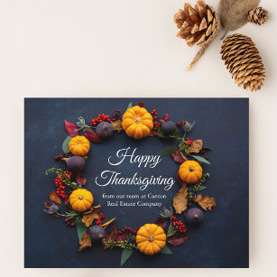 Carte Postale Bon thanksgiving Business Citrouille Wreath Modern