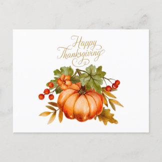 Carte Postale Bon thanksgiving Citrouille aquarelle et baies