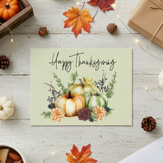 Carte Postale Bon thanksgiving coloré Citrouille aquarelle (Créateur téléchargé)