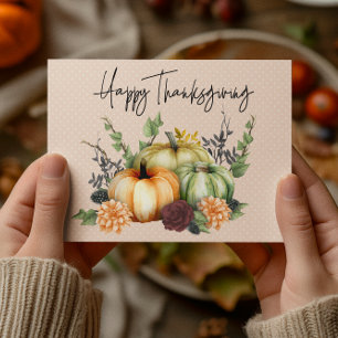 Carte Postale Bon thanksgiving coloré Citrouille aquarelle