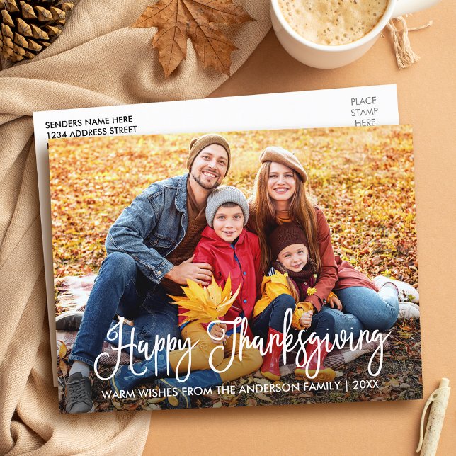 Carte Postale Bon thanksgiving de calligraphie moderne Photo de  (Customize to change your personalized text size or text style.)