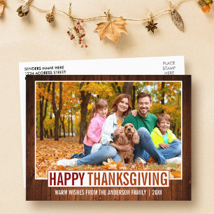 Carte Postale Bon thanksgiving en bois rustique Photo famille