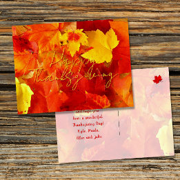 Carte Postale Bon thanksgiving Feuille rouge automne