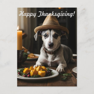 Carte Postale Bon thanksgiving Mignonne Chiot Avec Casquette Pèl