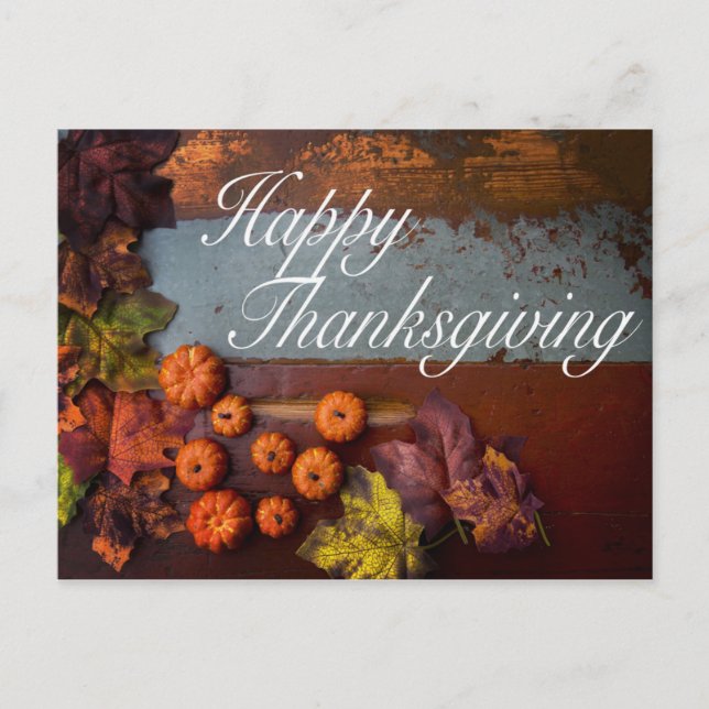 Carte Postale Bon thanksgiving Rustique Automne Feuilles Gourdes (Devant)