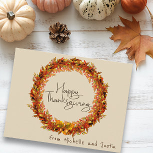 Carte Postale Bon thanksgiving simple feuille d'automne personna
