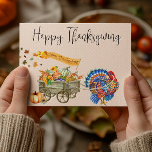 Carte Postale Bon thanksgiving Turquie Citrouille Wagon