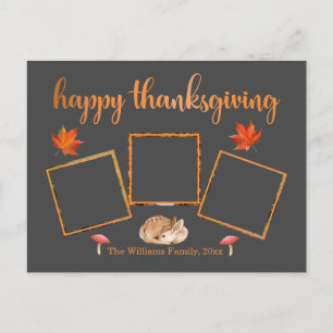 Carte Postale bon thanksgiving, vacances 3 photos collage gris