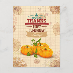 Carte Postale Bon thanksgiving vintage de Citrouille Floral