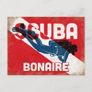 Carte Postale Bonaire Scuba Diver - Blue Retro