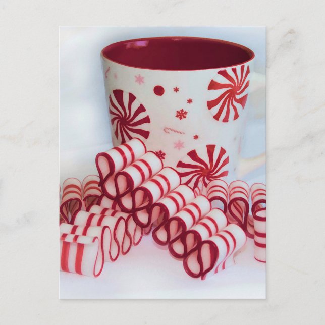 Carte Postale Bonbon à ruban rouge et blanc à la Mug (Devant)