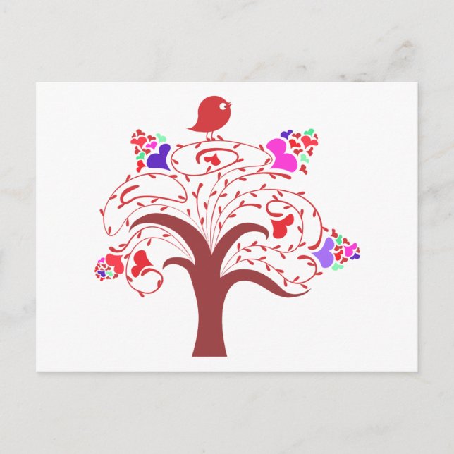 Carte Postale bonbon oiseau et arbre d'amour (Devant)