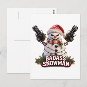Carte Postale Bonhomme de neige badass Noël Action