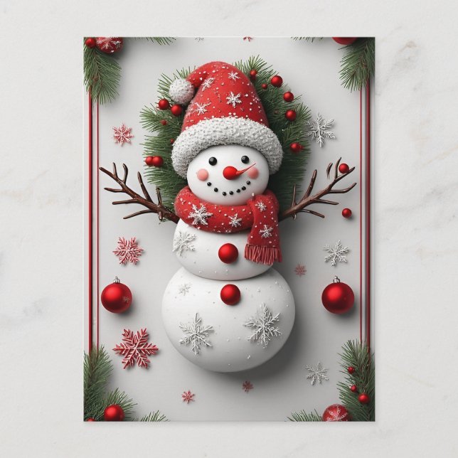 Carte Postale 🎄 Bonhomme de neige d'hiver Épine Charme ❄️ Noël  (Devant)
