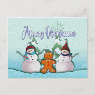 Carte Postale BONHOMME DE NEIGE et BONHOMME EN PAIN D'ÉPICE par