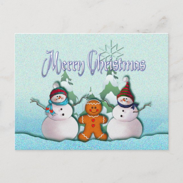 Carte Postale BONHOMME DE NEIGE et BONHOMME EN PAIN D'ÉPICE par (Devant)