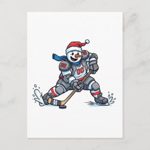 Carte Postale Bonhomme de neige Hockey sur glace Noël 2026 Fêtes