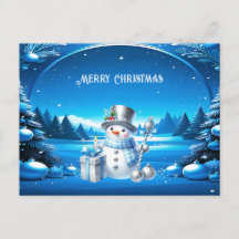 Bonhomme de neige joyeux dans une forêt enneigée