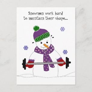 Carte Postale Bonhomme de neige levant des poids avec citation