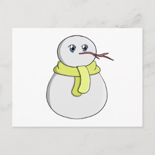 Carte Postale Bonhomme de neige portant une écharpe jaune