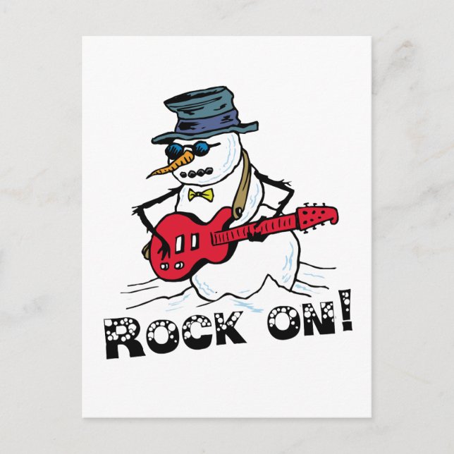 Carte Postale Bonhomme de neige qui joue de la guitare Rock On (Devant)