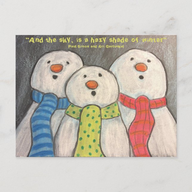 Carte postale bonhommes de neige dos blanc (Devant)