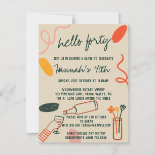 Carte Postale Bonjour 40 Quarantième anniversaire déjeuner au vi