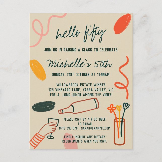 Carte Postale Bonjour 50 Fifty 50e Vignoble Déjeuner Anniversair (Devant)