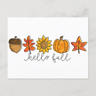 Carte Postale Bonjour Automne Acorn Sunflower Feuilles et Citrou