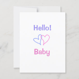 Carte Postale Bonjour bébé rose violet cœur aquarelle boho
