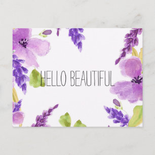 Carte Postale Bonjour Belle Aquarelle violette Florale
