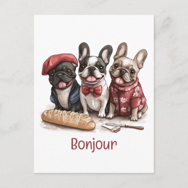 Carte Postale Bonjour Bouledogues Français (Devant)