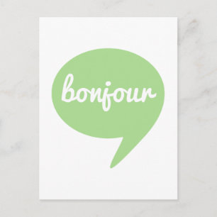 Carte Postale bonjour bulle d'expression verte, art littéraire f