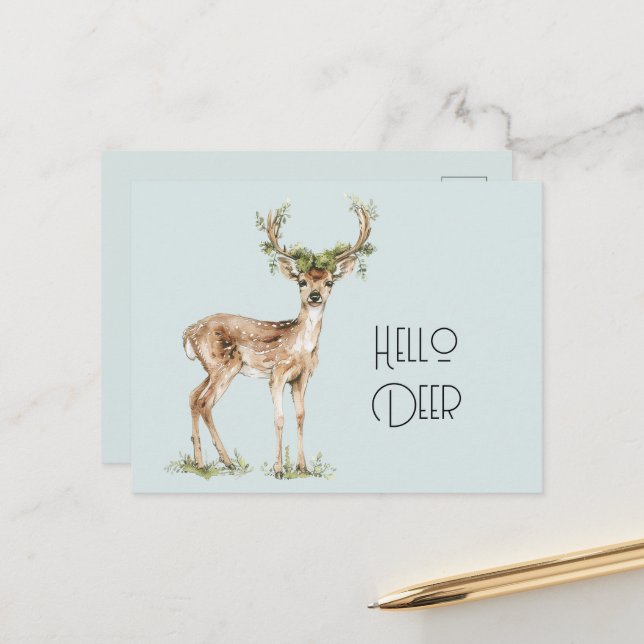 Carte Postale Bonjour Cerf (Devant/Arrière en situation)